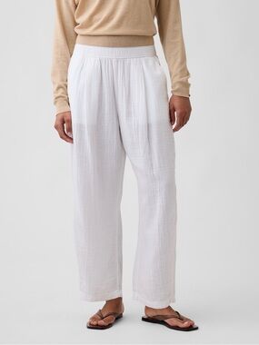 Denver Hayes Cotton Gauze Wide Leg Pants White Boho Beach Size S